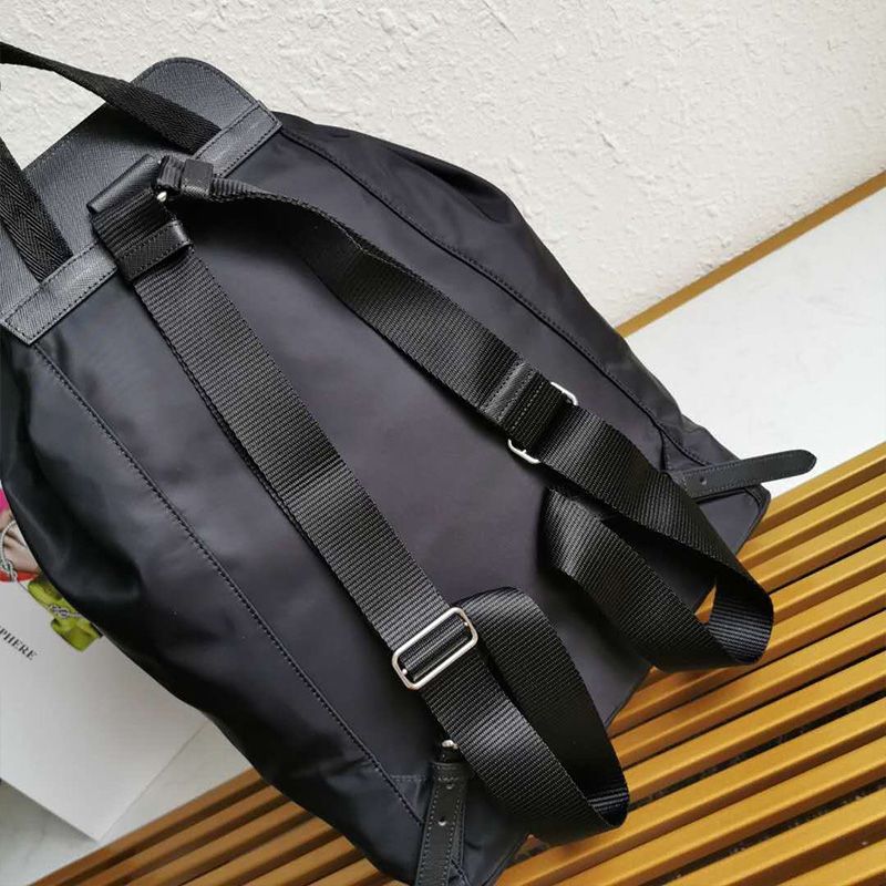 Prada 1BZ064 Nylon And Saffiano Leather Backpack In Black