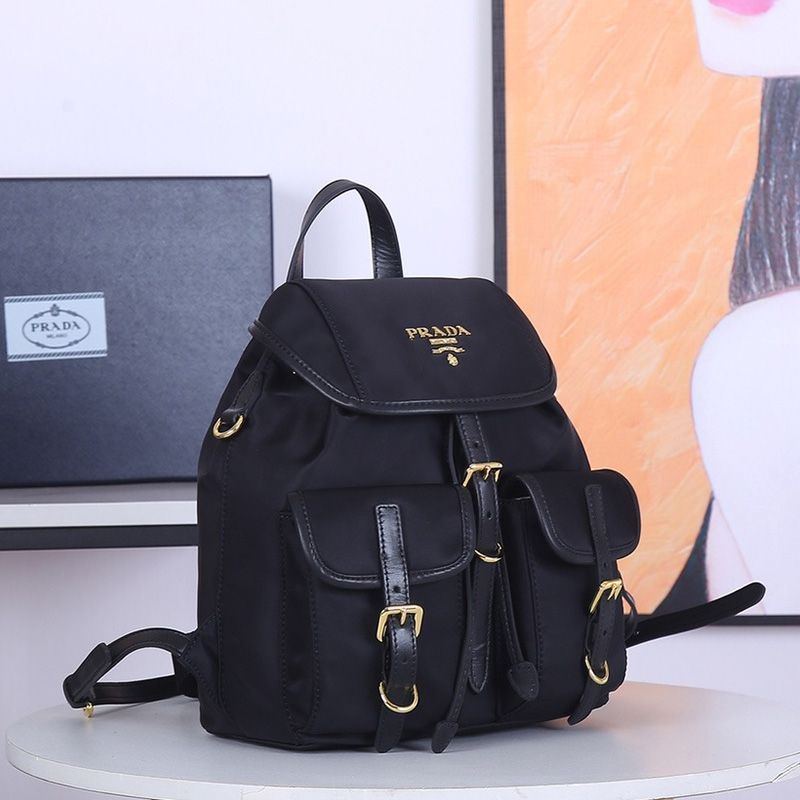 Prada 1BZ677 Nylon Backpack In Black/Gold