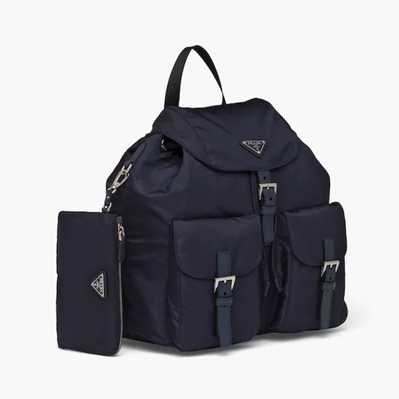 Prada 1BZ811 Medium Nylon Backpack In Navy Blue