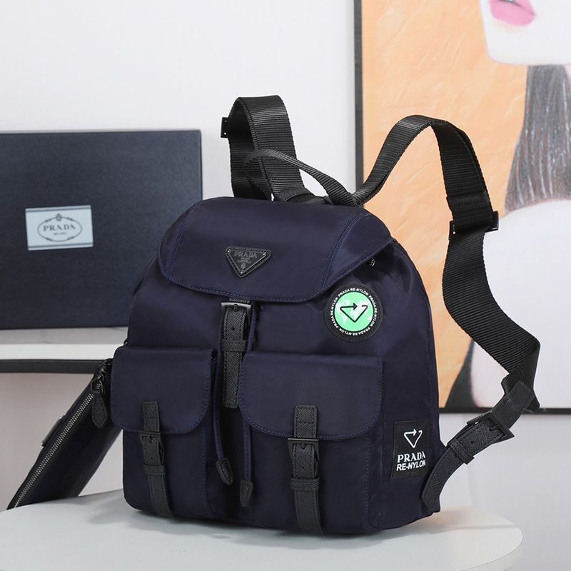 Prada 1BZ811 Re-Nylon Medium Backpack In Blue/Green