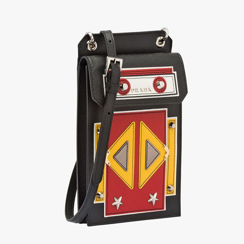 Prada 1DH068 Robot Saffiano Leather Cellphone Bag In Black/Yellow