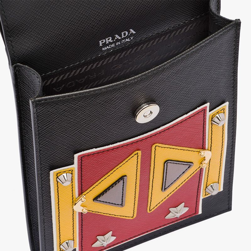 Prada 1DH068 Robot Saffiano Leather Cellphone Bag In Black/Yellow