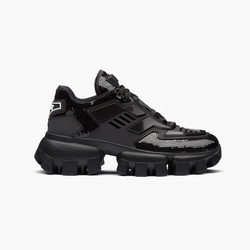 Prada 1E786M Cloudbust Thunder Sequin Sneakers Unisex In Black