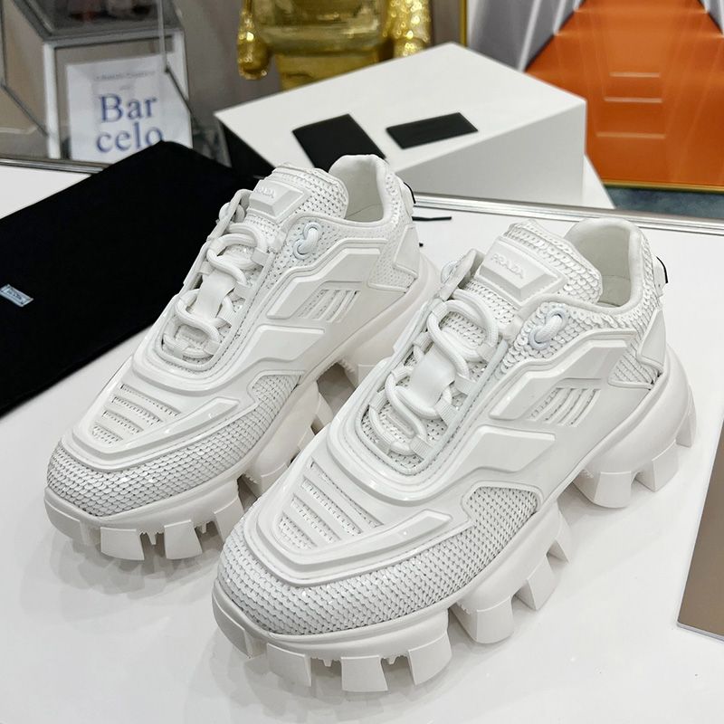 Prada 1E786M Cloudbust Thunder Sequin Sneakers Unisex In White