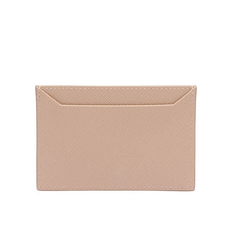 Prada 1MC208 Lettering Saffiano Leather Card Holder In Apricot