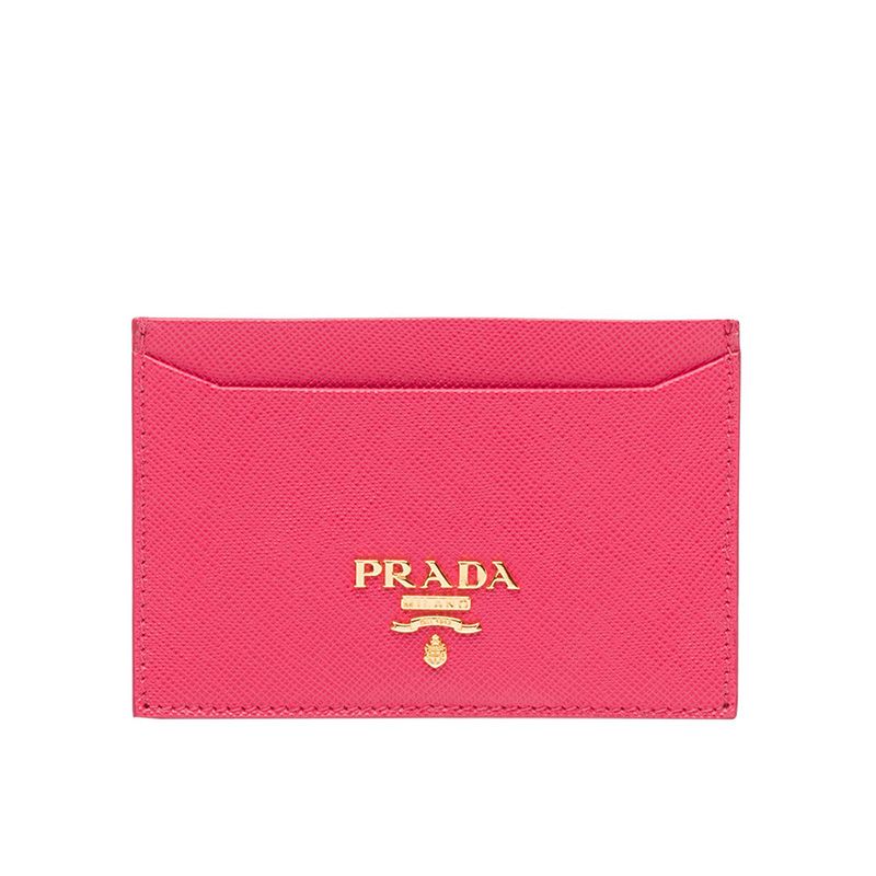 Prada 1MC208 Lettering Saffiano Leather Card Holder In Rose