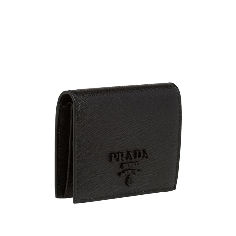 Prada 1MV204 Color-rich Lettering Saffiano Leather Bifold Wallet In Black