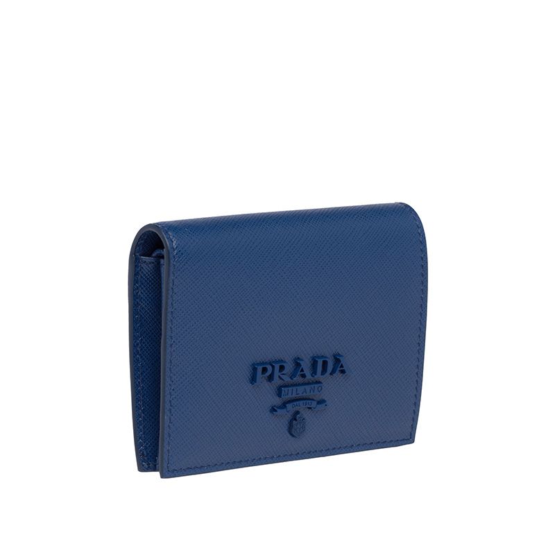 Prada 1MV204 Color-rich Lettering Saffiano Leather Bifold Wallet In Blue