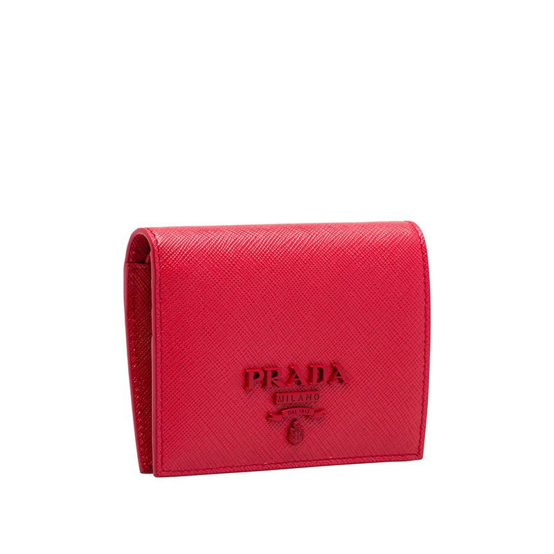 Prada 1MV204 Color-rich Lettering Saffiano Leather Bifold Wallet In Red