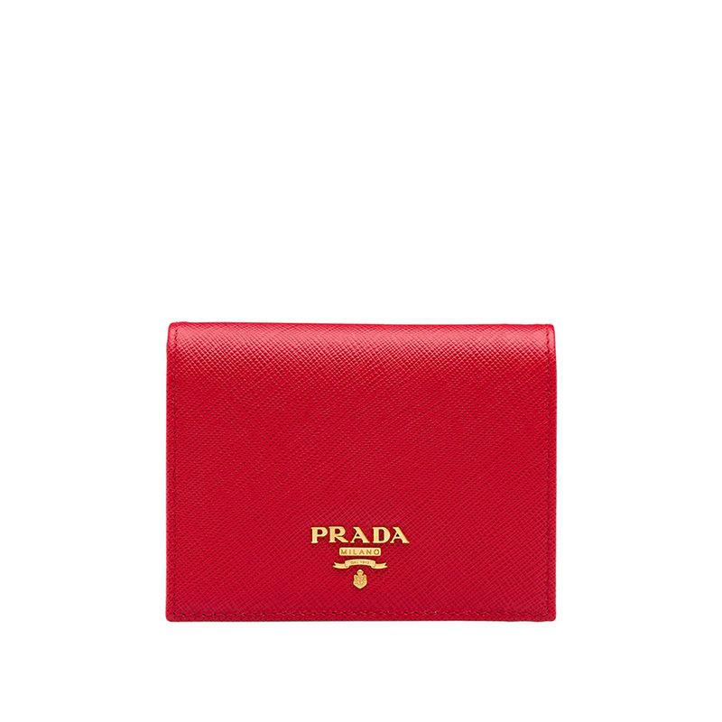 Prada 1MV204 Lettering Saffiano Leather Bifold Wallet In Red