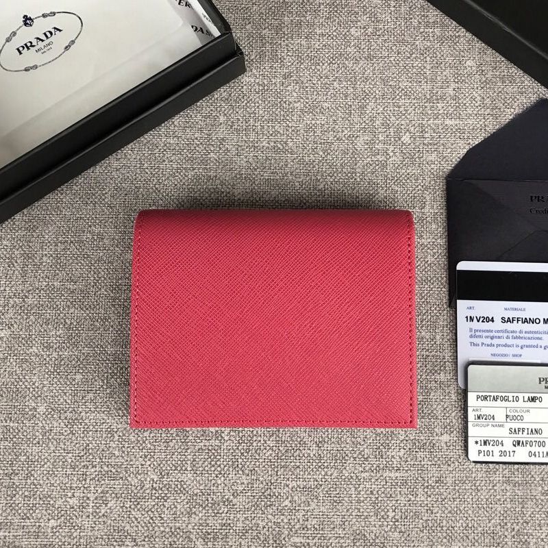 Prada 1MV204 Lettering Saffiano Leather Bifold Wallet In Rose