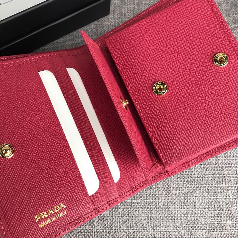 Prada 1MV204 Lettering Saffiano Leather Bifold Wallet In Rose