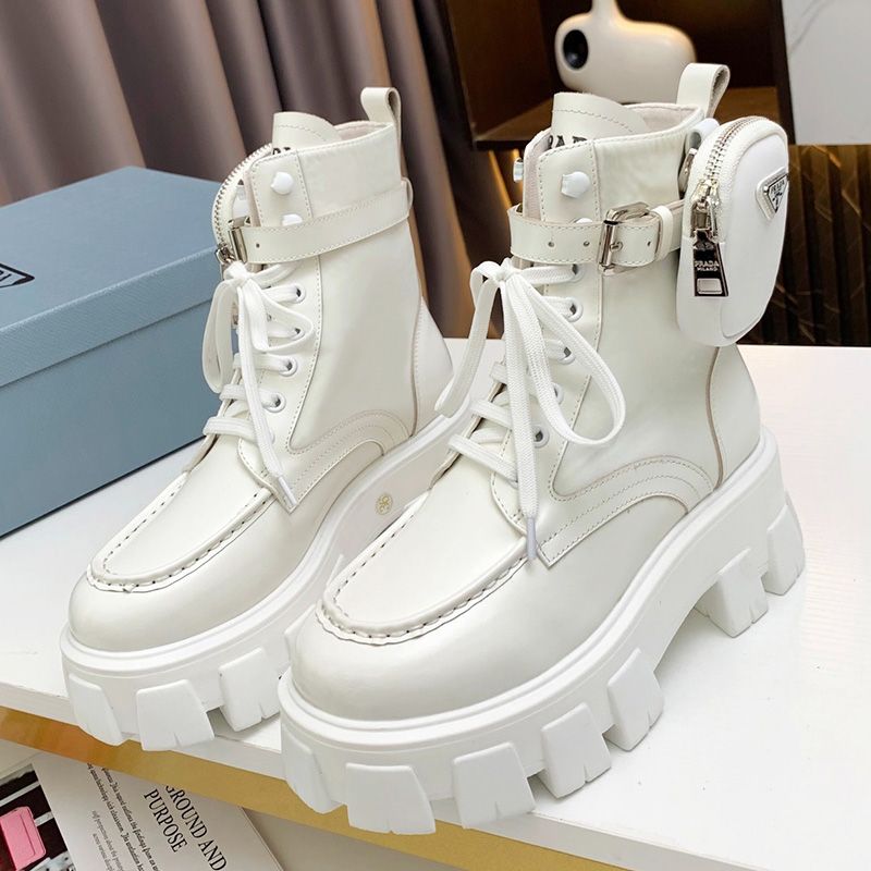 Prada 1T255M Monolith Open Edge Beads Boots Women In White