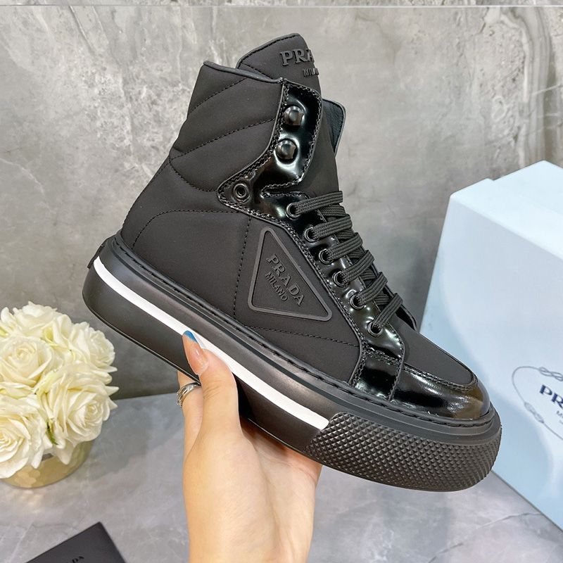 Prada 1T642M Macro Nylon High-top Sneakers Women In Black