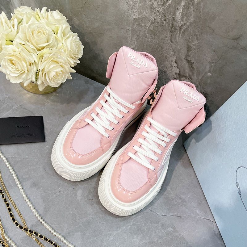 Prada 1T642M Macro Nylon High-top Sneakers Women In Pink