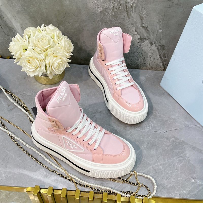 Prada 1T642M Macro Nylon High-top Sneakers Women In Pink