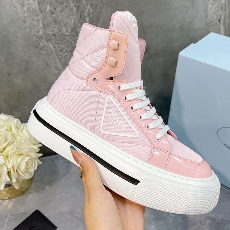 Prada 1T642M Macro Nylon High-top Sneakers Women In Pink