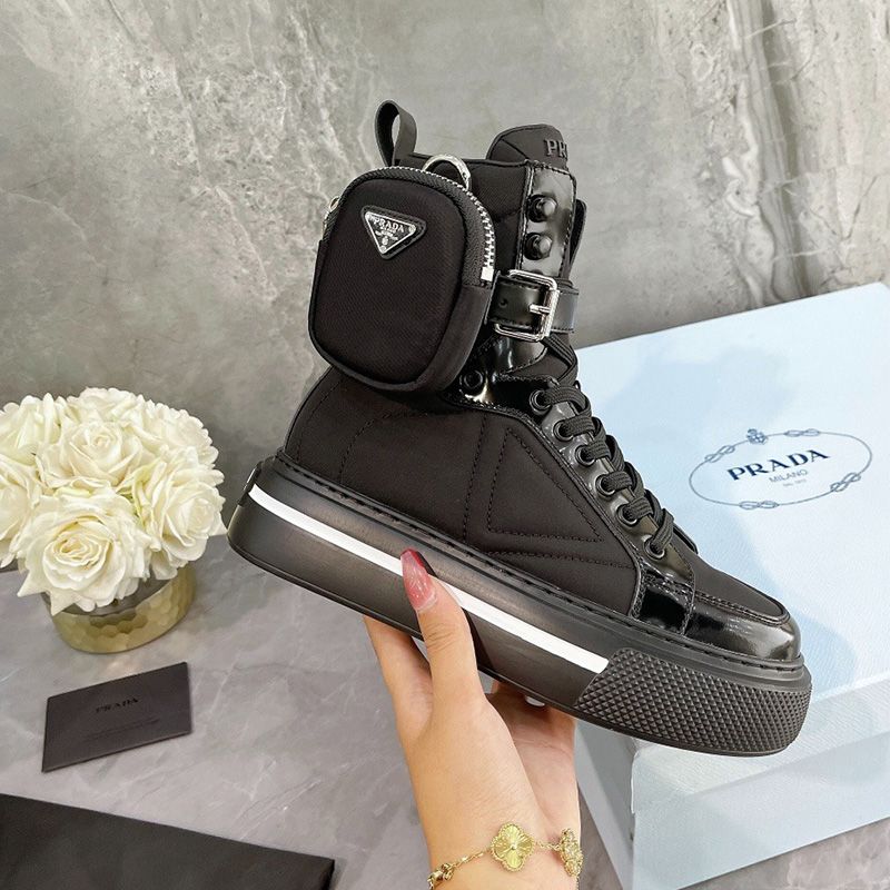 Prada 1T642M Nylon High-top Sneakers Women In Black