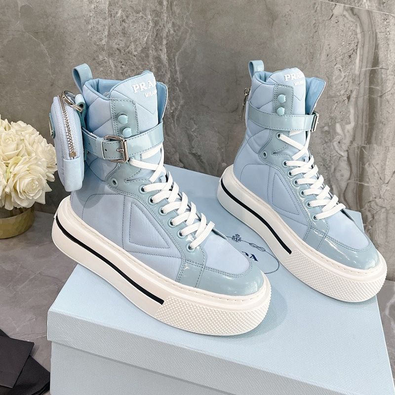 Prada 1T642M Nylon High-top Sneakers Women In Blue