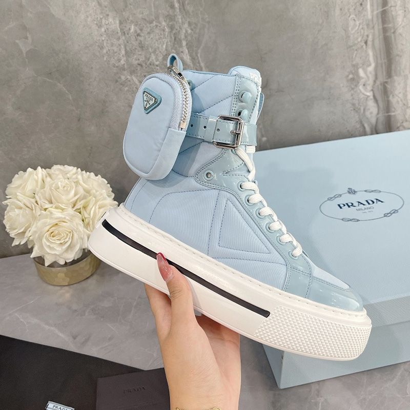 Prada 1T642M Nylon High-top Sneakers Women In Blue