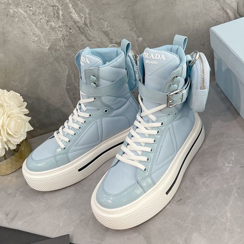 Prada 1T642M Nylon High-top Sneakers Women In Blue