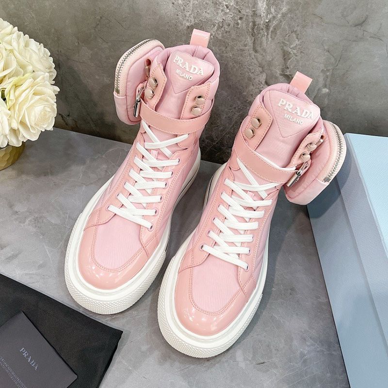 Prada 1T642M Nylon High-top Sneakers Women In Pink