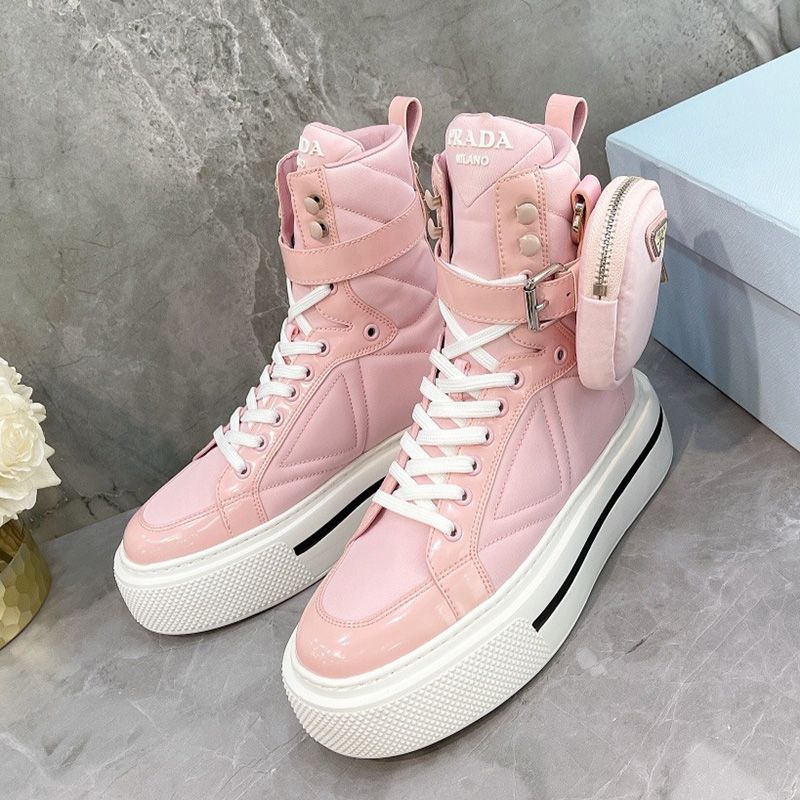 Prada 1T642M Nylon High-top Sneakers Women In Pink