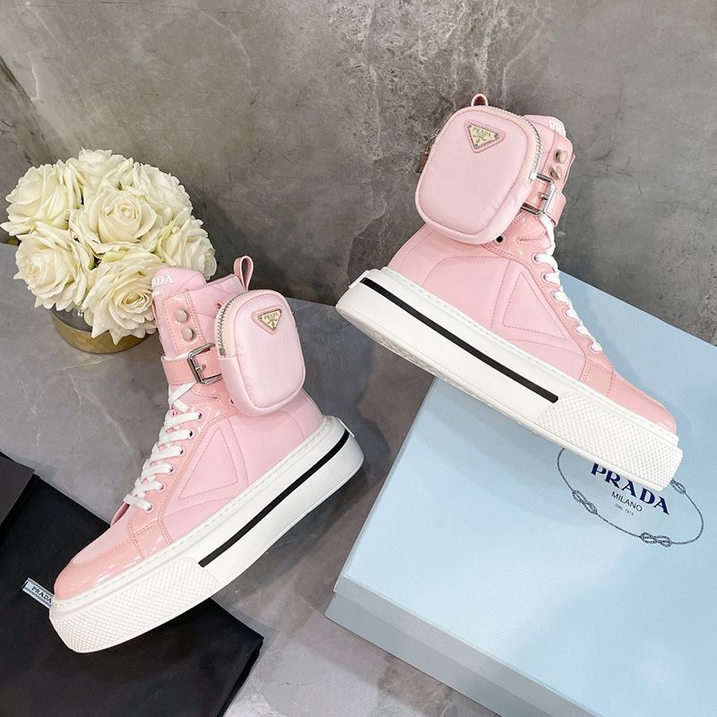 Prada 1T642M Nylon High-top Sneakers Women In Pink