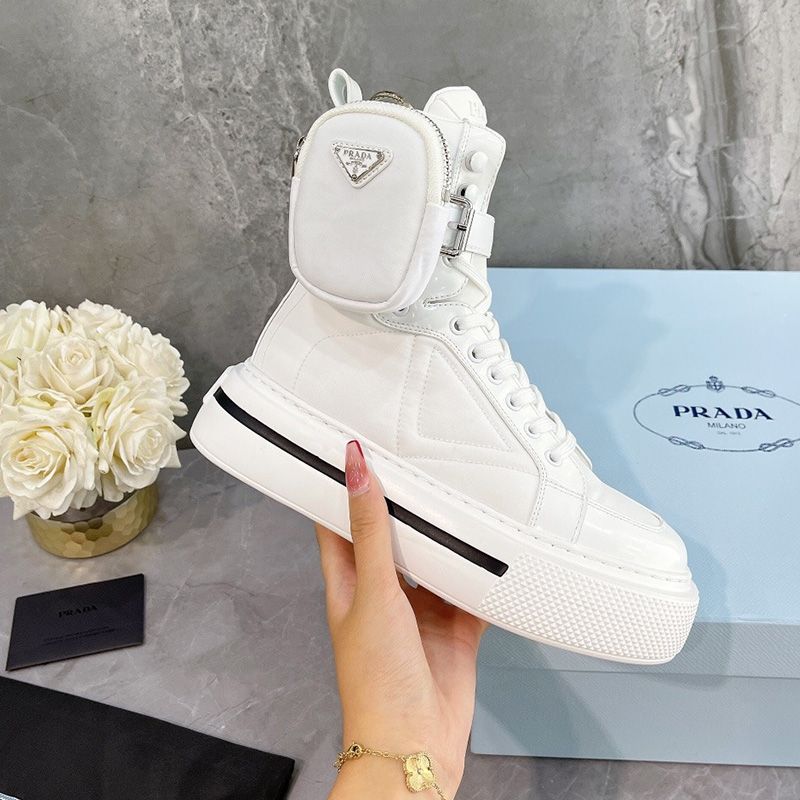 Prada 1T642M Nylon High-top Sneakers Women In White