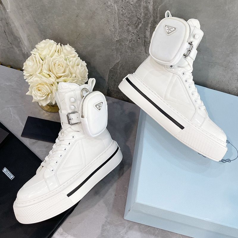 Prada 1T642M Nylon High-top Sneakers Women In White