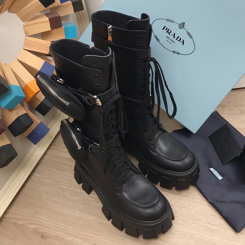 Prada 1W257M Cowhide Biker Boots Women In Black