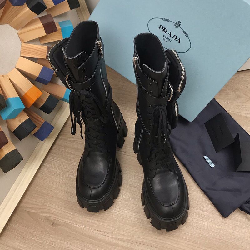 Prada 1W257M Cowhide Biker Boots Women In Black