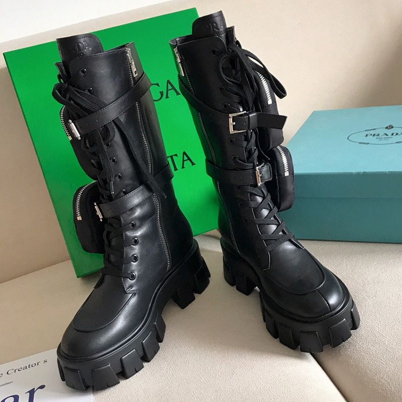 Prada 1W257M Patent Leather Biker Boots Women In Black