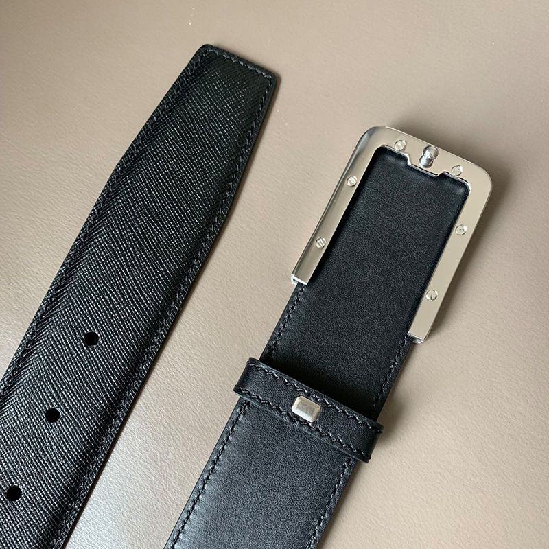 Prada 2CM105 Saffiano Leather Belt In Black/Silver