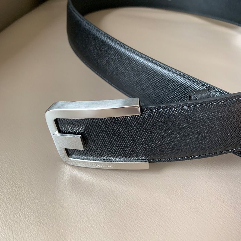 Prada 2CM105 Saffiano Leather Belt In Black/Silver