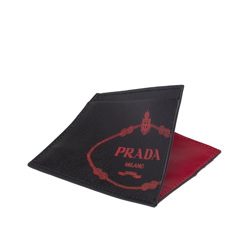 Prada 2MC223 Silk-screened Logo Saffiano Leather Card Holder In Black