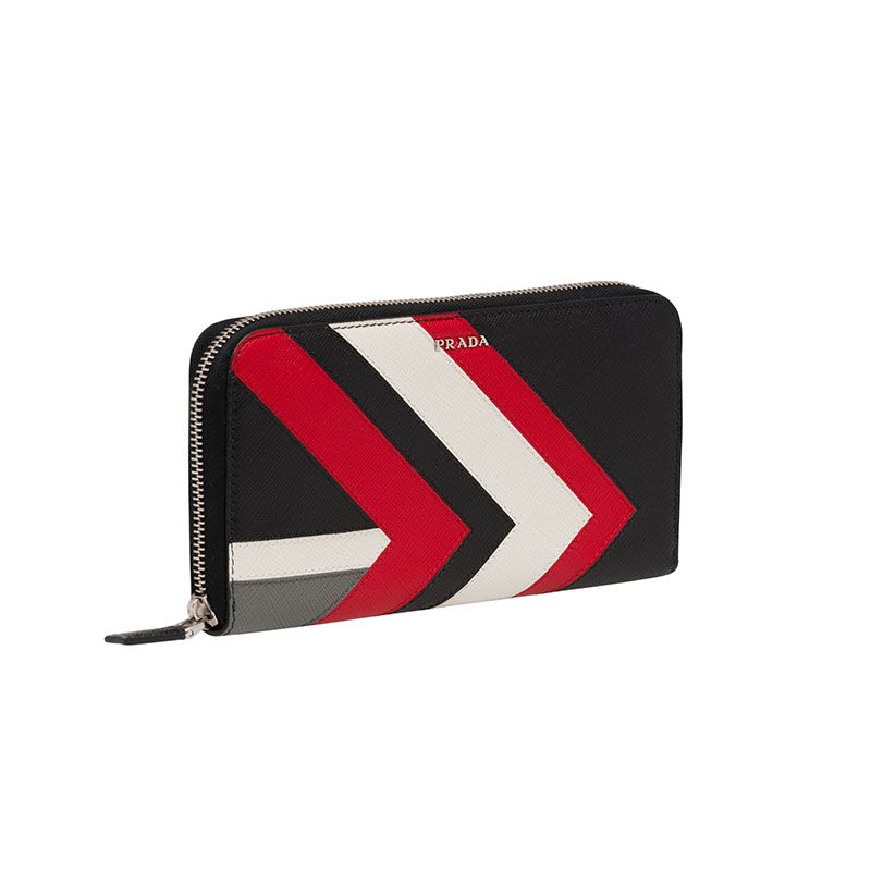 Prada 2ML317 Color-Block Saffiano Leather Document Holder In Black/Red