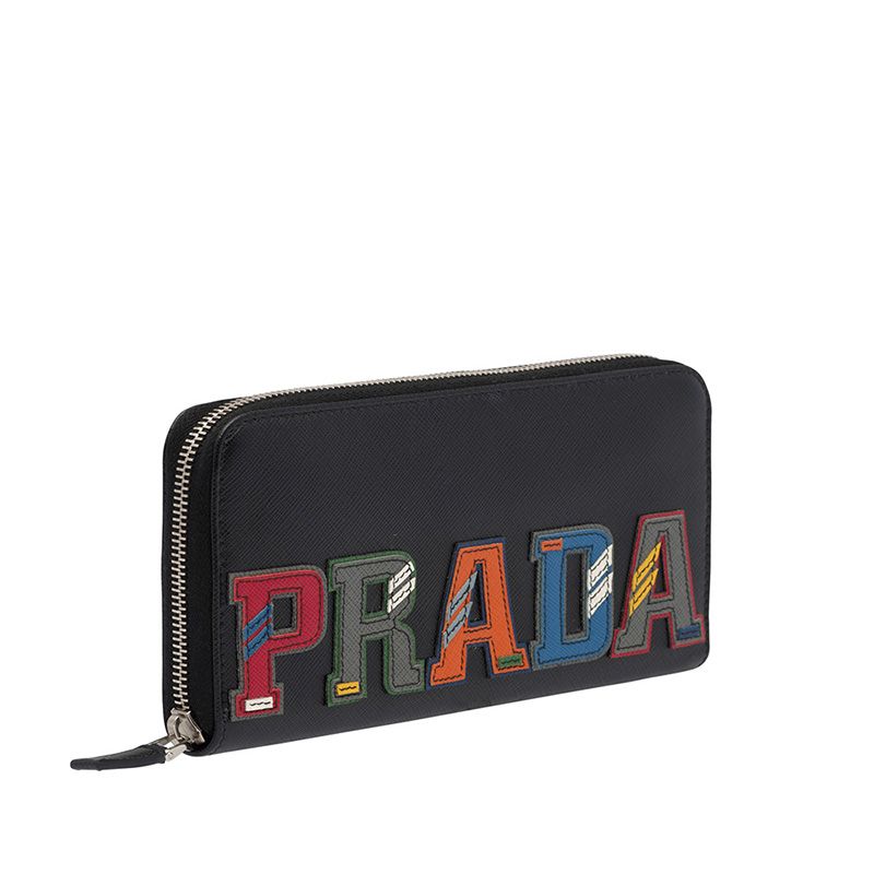 Prada 2ML317 Color-Logo Saffiano Leather Document Holder In Black