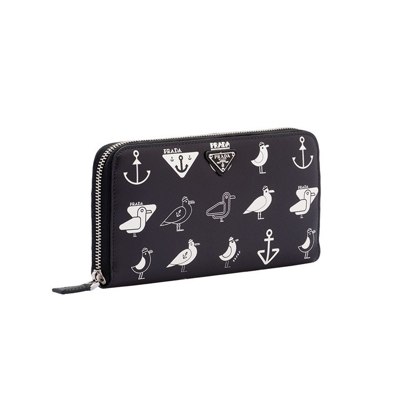 Prada 2ML317 Seagulls Saffiano Leather Document Holder In Black