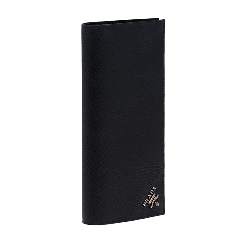 Prada 2MV836 Corner Lettering Saffiano Leather Document Holder In Black