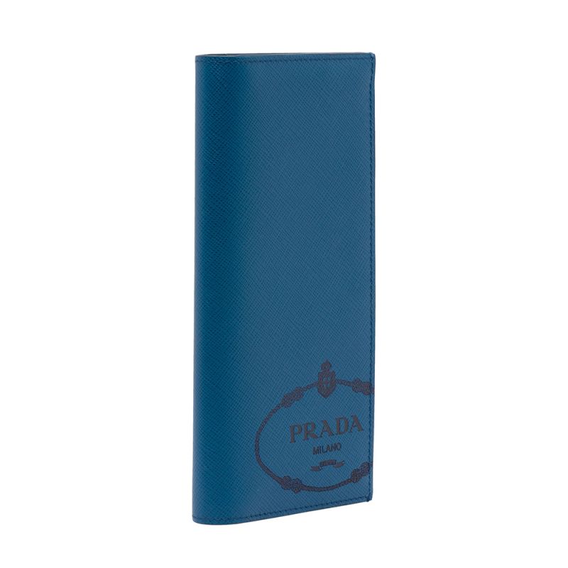 Prada 2MV836 Silk-screened Logo Saffiano Leather Document Holder In Blue