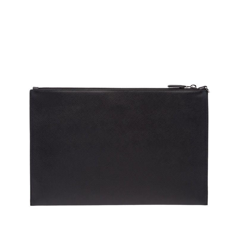 Prada 2NG001 Color-Logo Saffiano Leather Clutch In Black/Grey