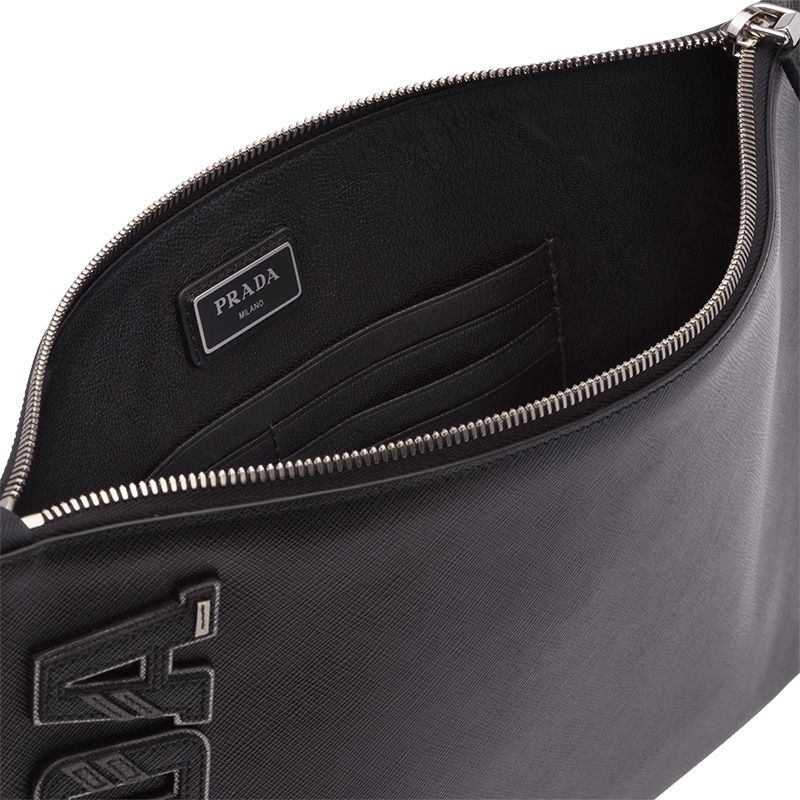 Prada 2NG001 Color-Logo Saffiano Leather Clutch In Black/Grey