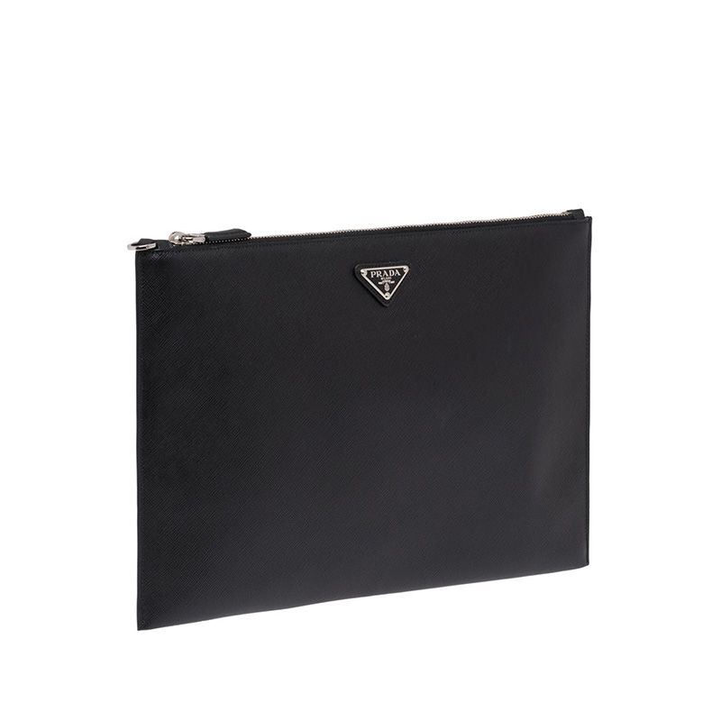 Prada 2NG001 Triangle Saffiano Leather Clutch In Black