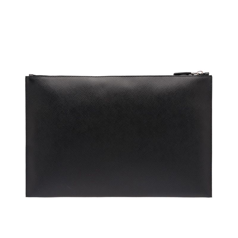 Prada 2NG001 Triangle Saffiano Leather Clutch In Black