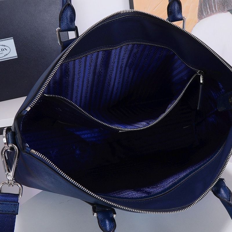 Prada 2NG044 Ribbon Saffiano Leather Briefcase In Blue