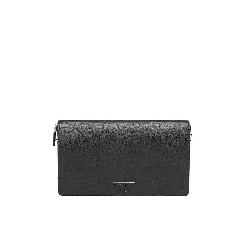 Prada 2VD012 Calf Leather Flap Messenger In Black