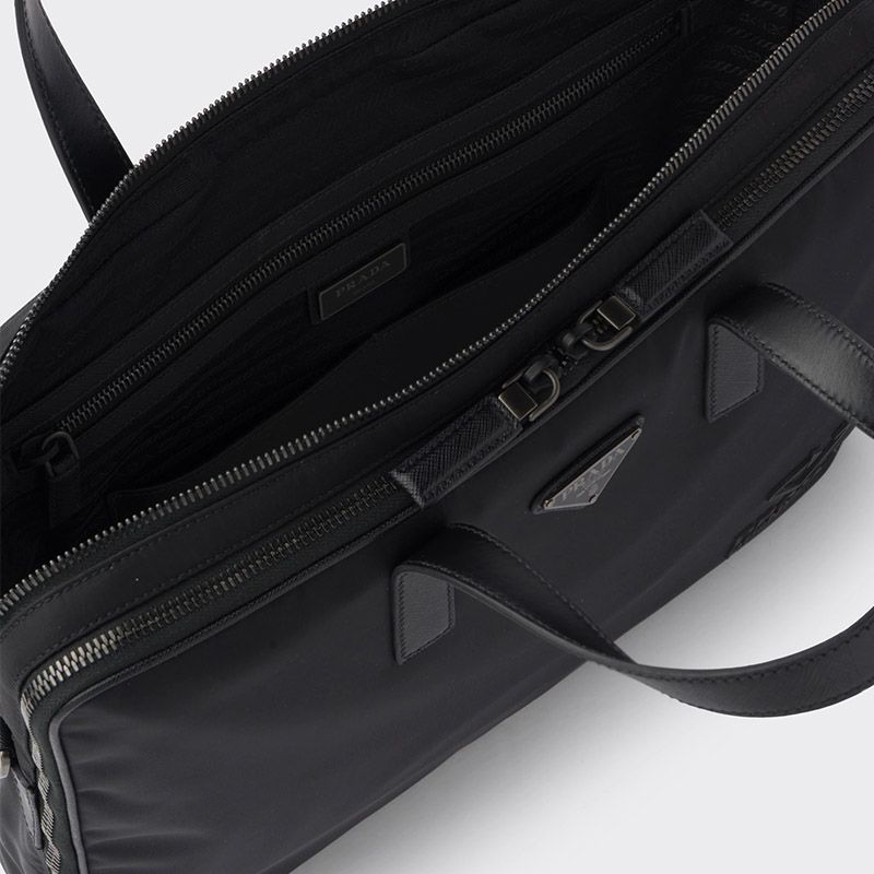 Prada 2VE005 Re-Nylon And Leather Briefcase In Black