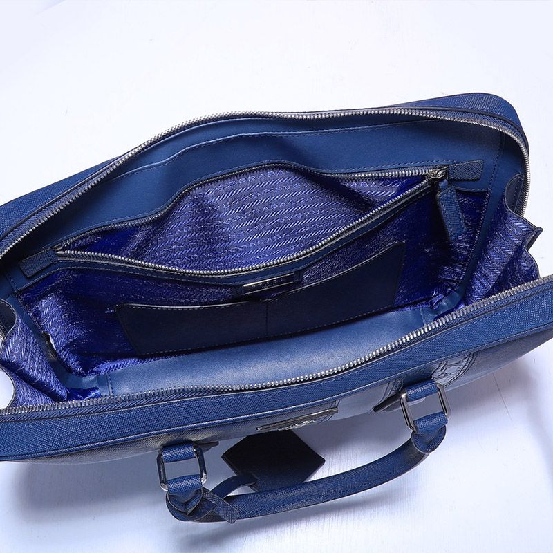 Prada 2VE011 Corcodile and Saffiano Leather Briefcase In Blue