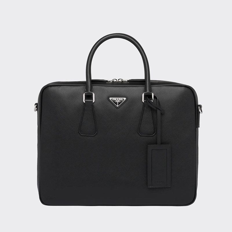 Prada 2VE011 Saffiano Leather Briefcase In Black